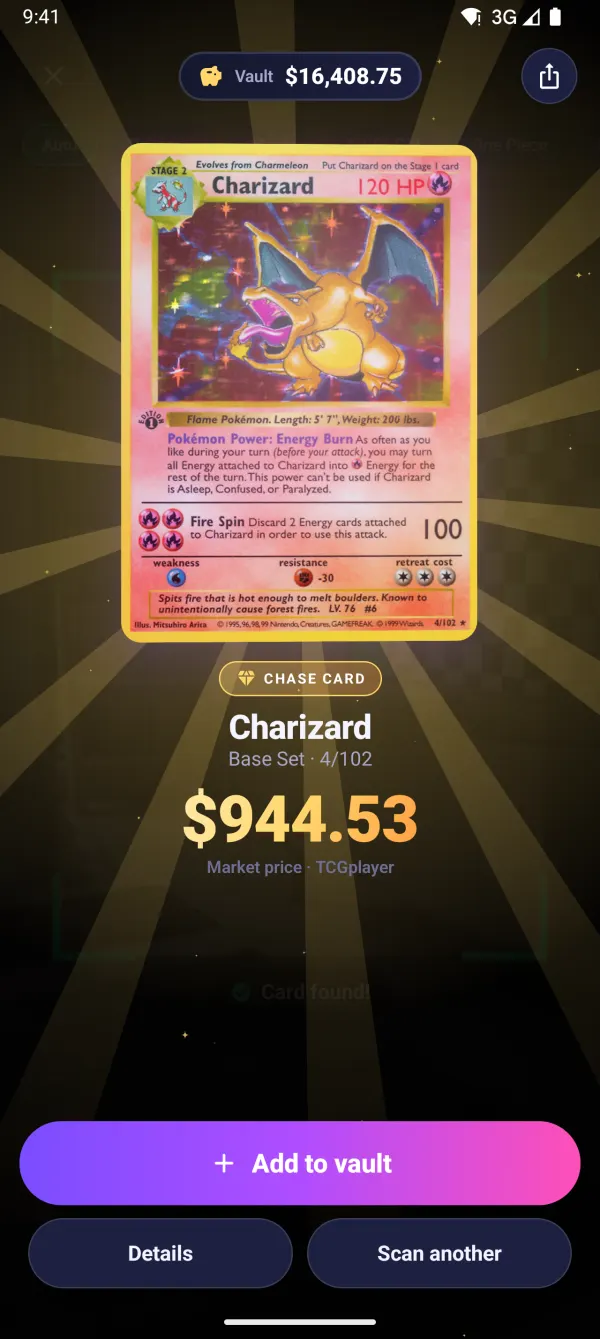 Card revealed with its market price